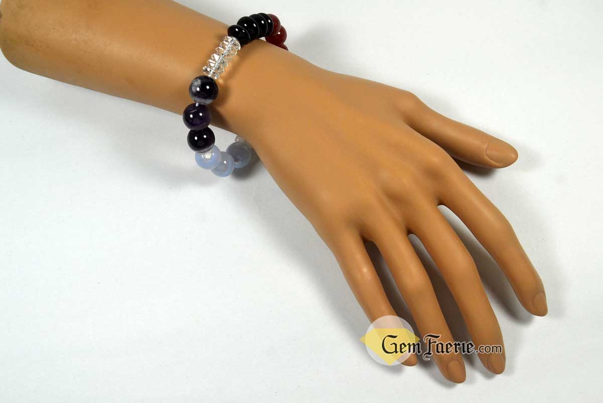 CHAKRA BRACELET - Black Onyx, Carnelian, Tiger Eye, Rose Quartz, Blue Chalcedony, Amethyst & Clear Quartz