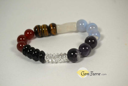 CHAKRA BRACELET - Black Onyx, Carnelian, Tiger Eye, Rose Quartz, Blue Chalcedony, Amethyst & Clear Quartz