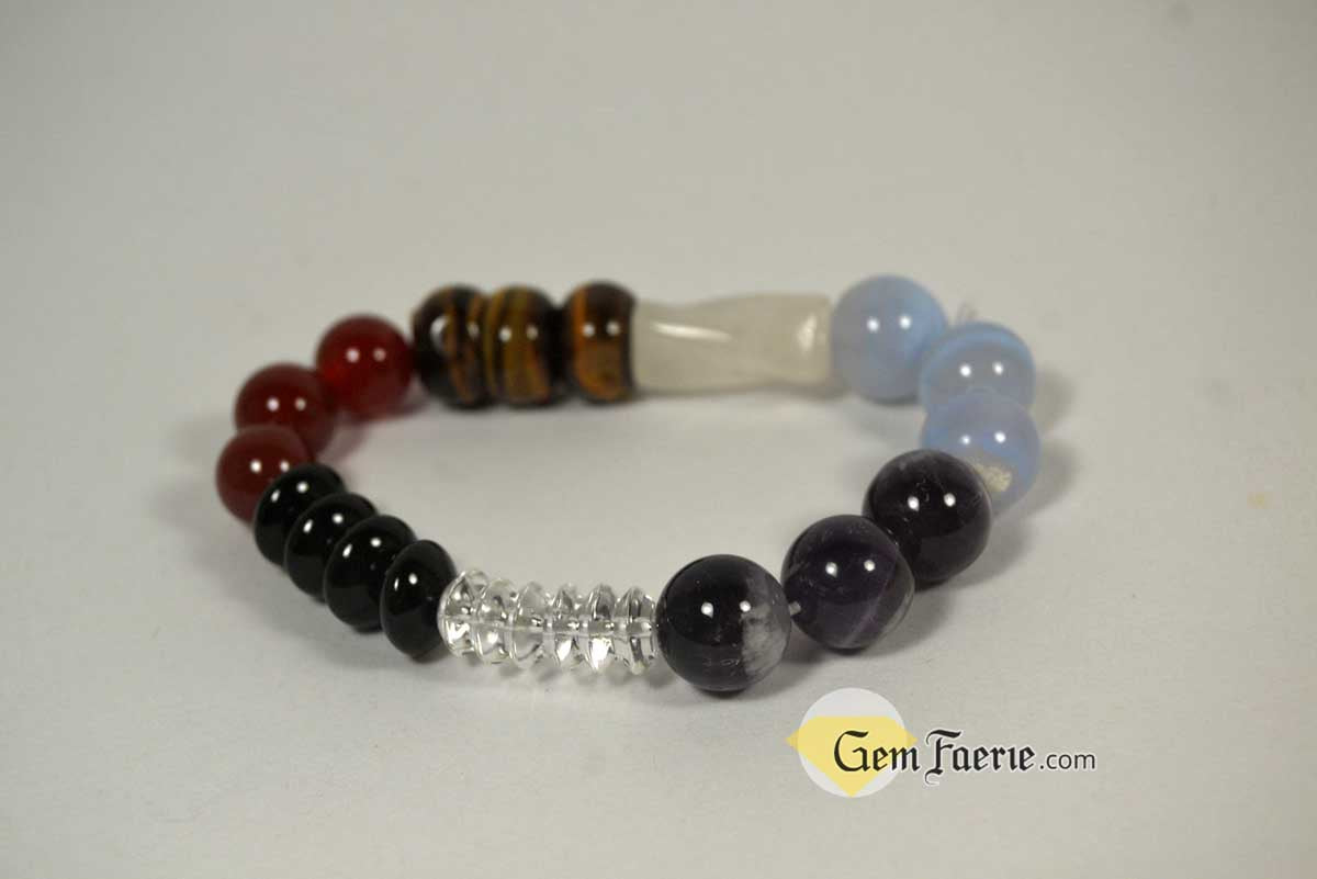 CHAKRA BRACELET - Black Onyx, Carnelian, Tiger Eye, Rose Quartz, Blue Chalcedony, Amethyst & Clear Quartz