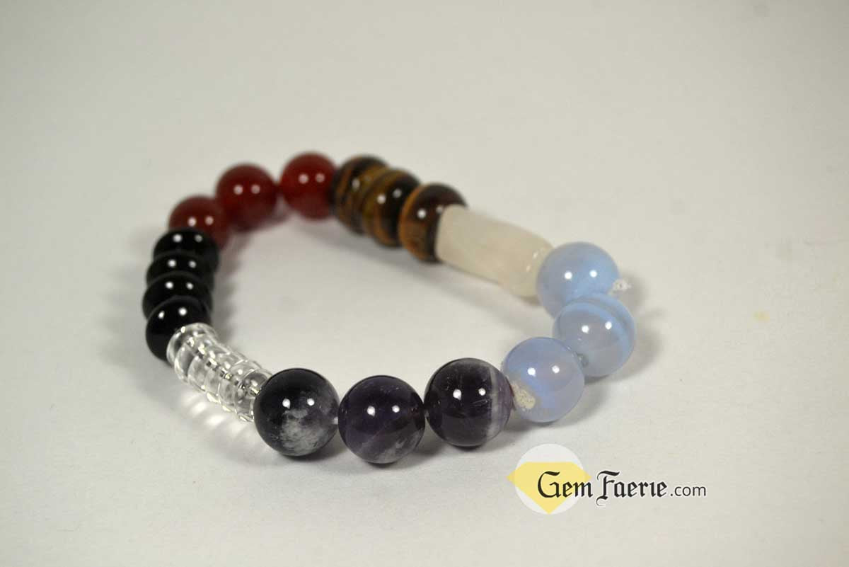 CHAKRA BRACELET - Black Onyx, Carnelian, Tiger Eye, Rose Quartz, Blue Chalcedony, Amethyst & Clear Quartz