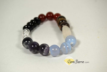 CHAKRA BRACELET - Black Onyx, Carnelian, Tiger Eye, Rose Quartz, Blue Chalcedony, Amethyst & Clear Quartz