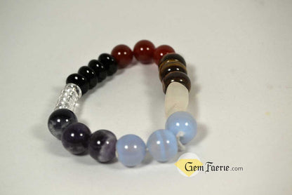 CHAKRA BRACELET - Black Onyx, Carnelian, Tiger Eye, Rose Quartz, Blue Chalcedony, Amethyst & Clear Quartz