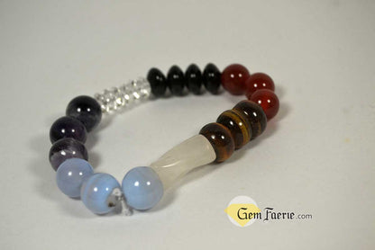 CHAKRA BRACELET - Black Onyx, Carnelian, Tiger Eye, Rose Quartz, Blue Chalcedony, Amethyst & Clear Quartz