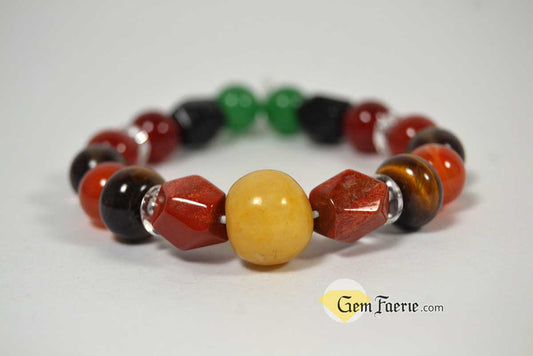 ENERGY BRACELET - Carnelian, Tiger Eye, Red Agate, Red Jasper, Clear Quartz, Yellow Jade, Green Aventurine, Smoky Quartz & Obsidian