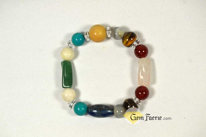 GOOD LUCK BRACELET - Yellow Jade, Green Aventurine, Tiger Eye, Clear Quartz, Carnelian, Agate, Lapis Lazuli, Moonstone, Turquoise & Rose Quartz