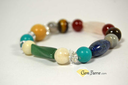 GOOD LUCK BRACELET - Yellow Jade, Green Aventurine, Tiger Eye, Clear Quartz, Carnelian, Agate, Lapis Lazuli, Moonstone, Turquoise & Rose Quartz