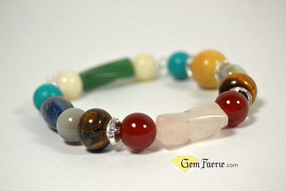 GOOD LUCK BRACELET - Yellow Jade, Green Aventurine, Tiger Eye, Clear Quartz, Carnelian, Agate, Lapis Lazuli, Moonstone, Turquoise & Rose Quartz