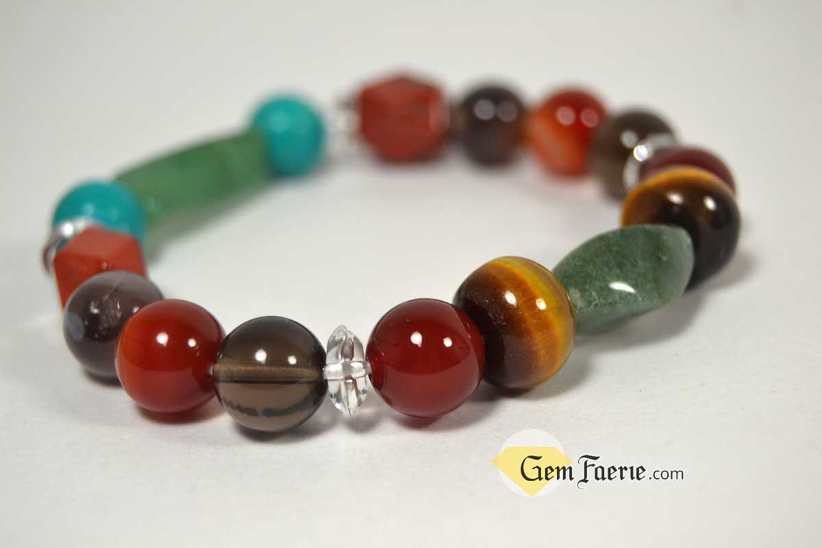 HEALING BRACELET - Agate, Green Aventurine, Carnelian, Clear Quartz, Red Jasper, Moss Agate, Sardonyx, Smoky Quartz, Tiger Eye & Turquoise