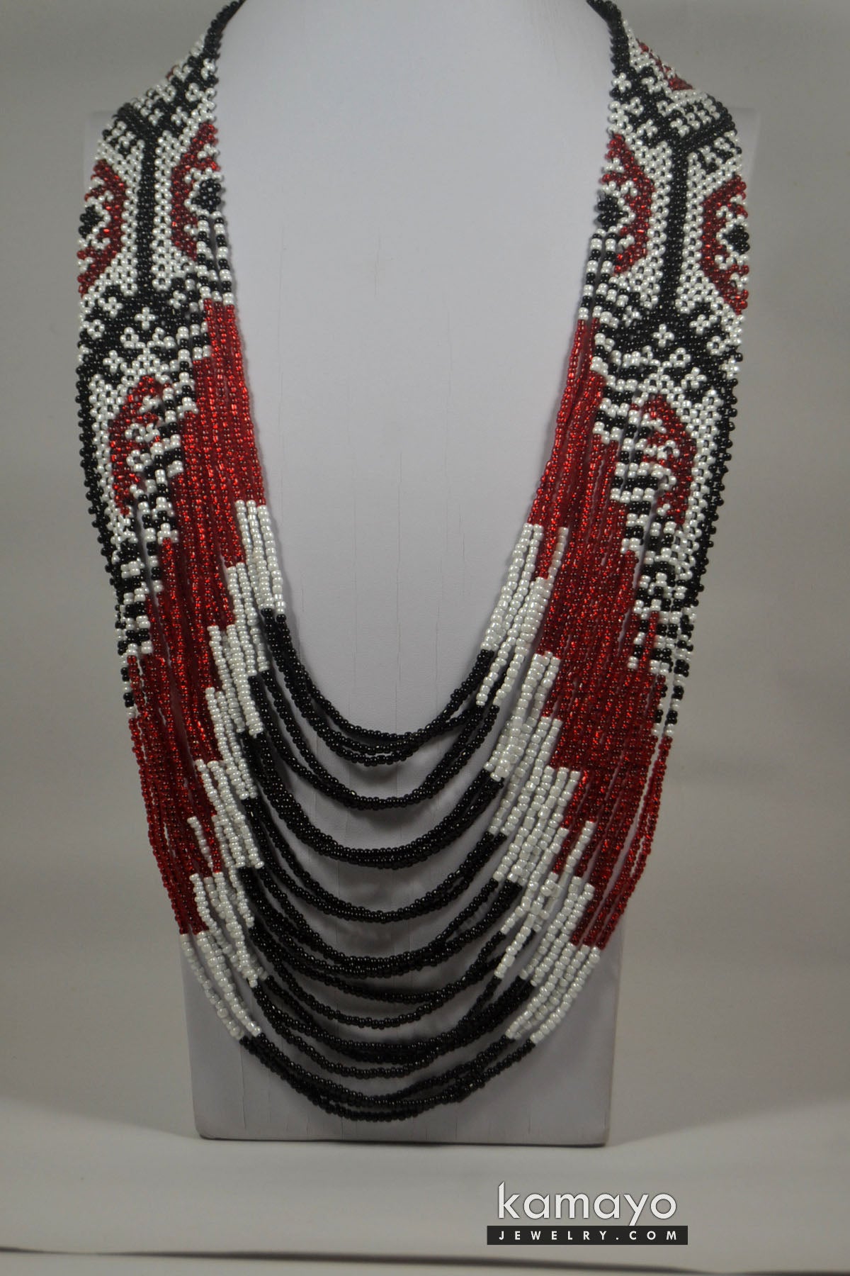 Large Black, White & Red Bead Necklace