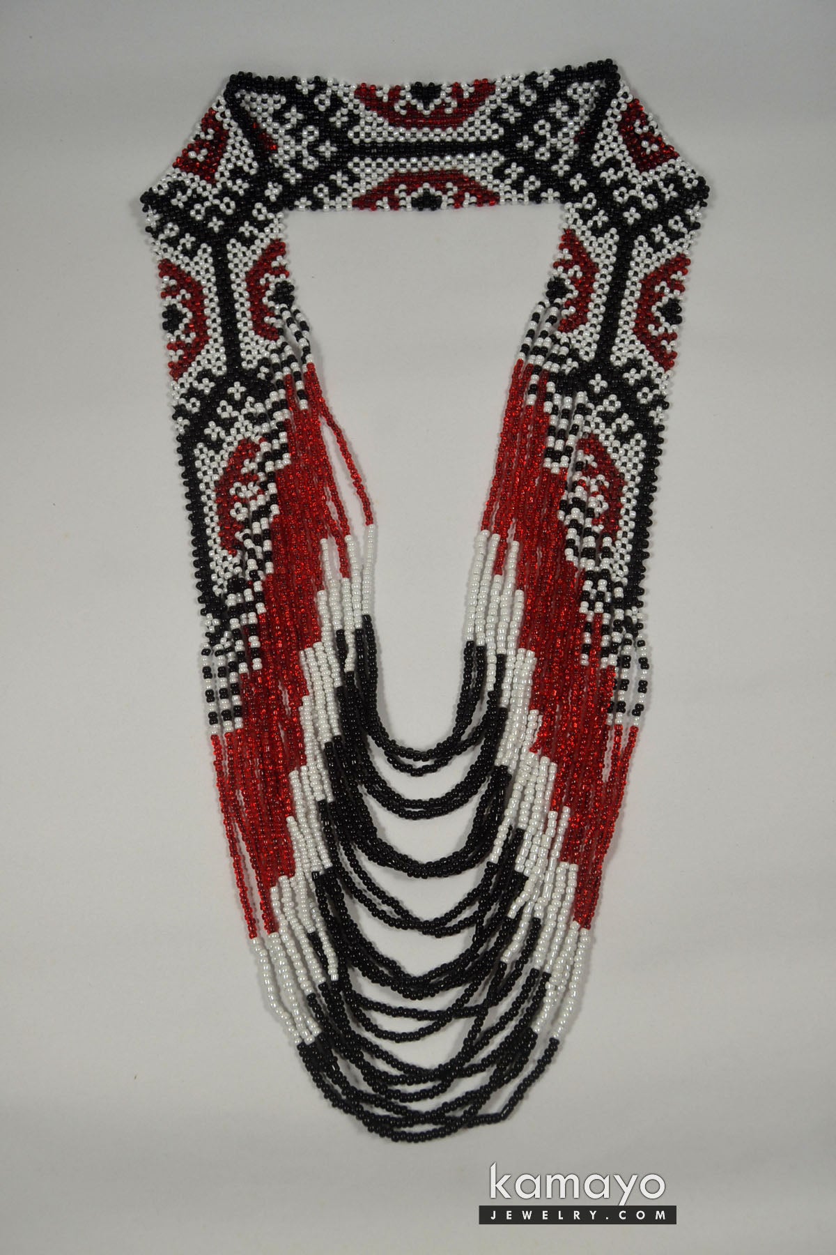 Large Black, White & Red Bead Necklace