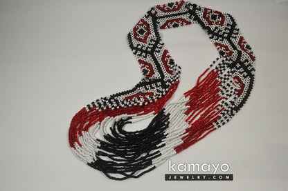 Large Black, White & Red Bead Necklace