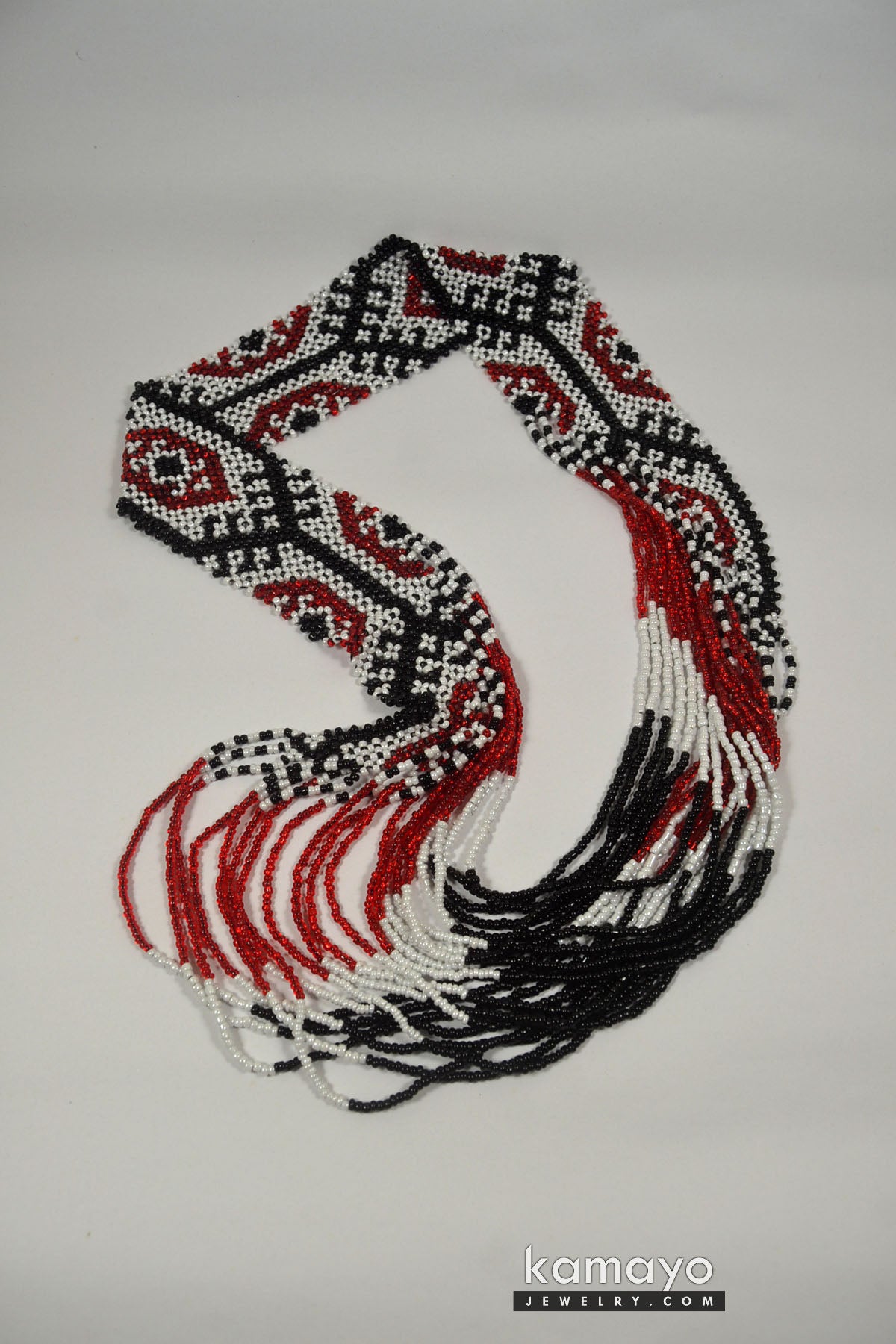 Large Black, White & Red Bead Necklace