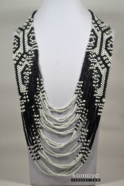 Large White & Black Bead Necklace