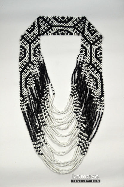 Large White & Black Bead Necklace