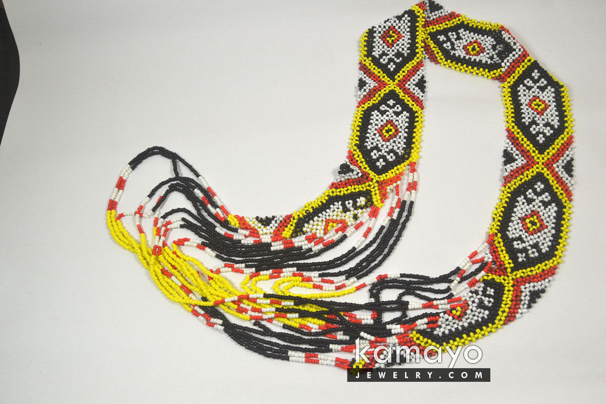 Long Yellow, Black & White Bead Necklace