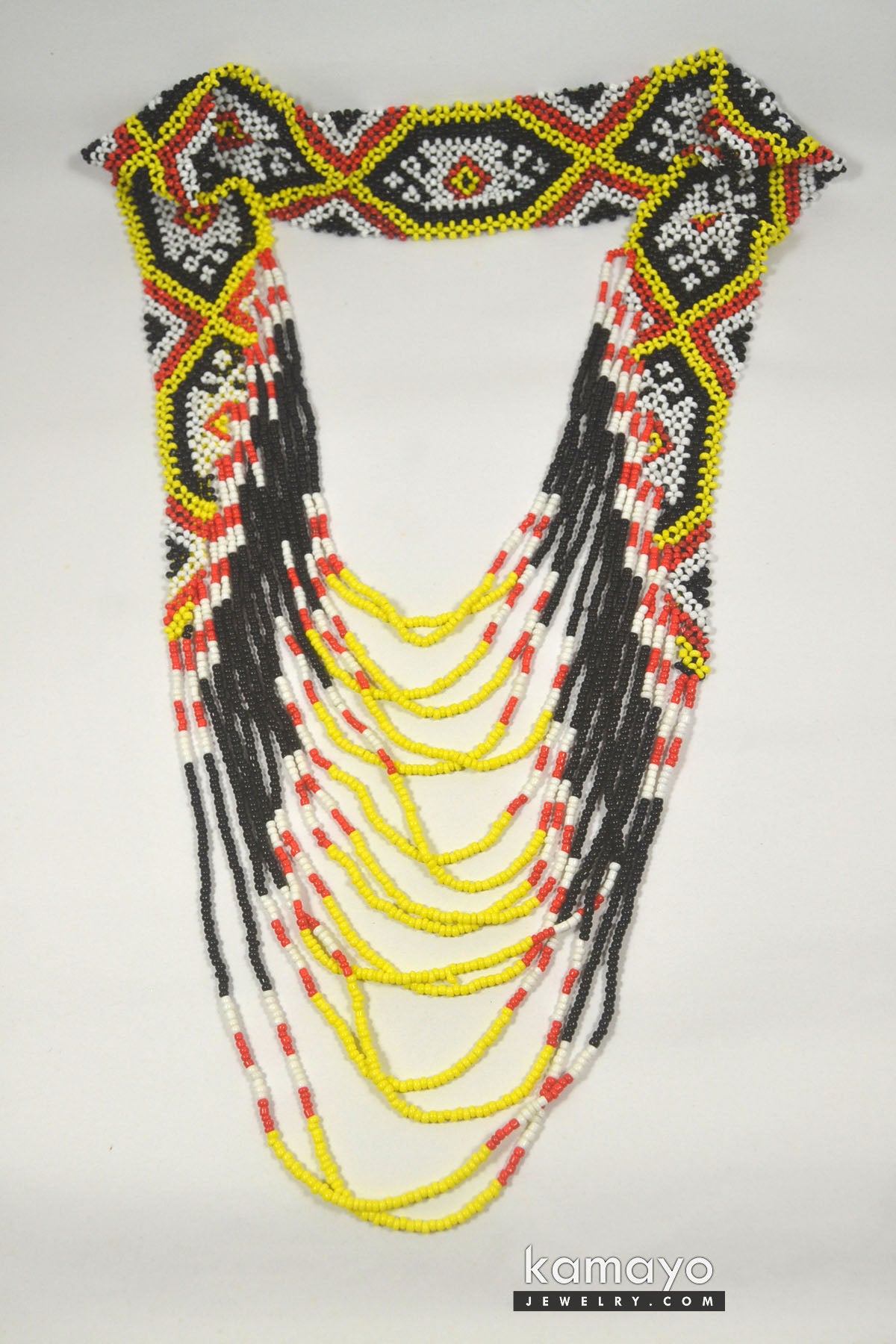 Long Yellow, Black & White Bead Necklace