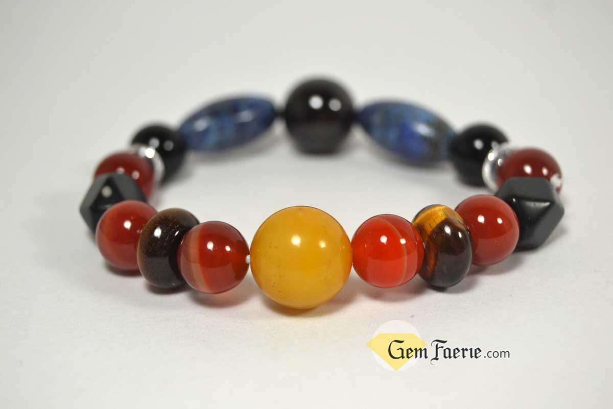 POWER BRACELET - Carnelian, Garnet, Lapis Lazuli, Black Onyx, Sardonyx, Tiger Eye, Obsidian, Clear Quartz, Yellow Jade & Red Agate