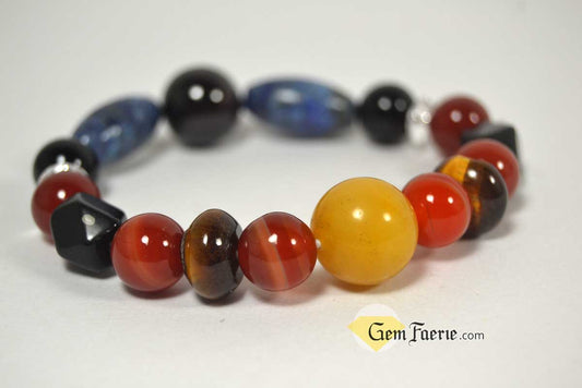 POWER BRACELET - Carnelian, Garnet, Lapis Lazuli, Black Onyx, Sardonyx, Tiger Eye, Obsidian, Clear Quartz, Yellow Jade & Red Agate