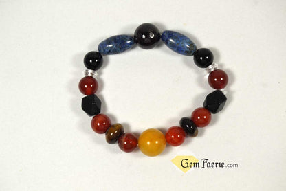 POWER BRACELET - Carnelian, Garnet, Lapis Lazuli, Black Onyx, Sardonyx, Tiger Eye, Obsidian, Clear Quartz, Yellow Jade & Red Agate