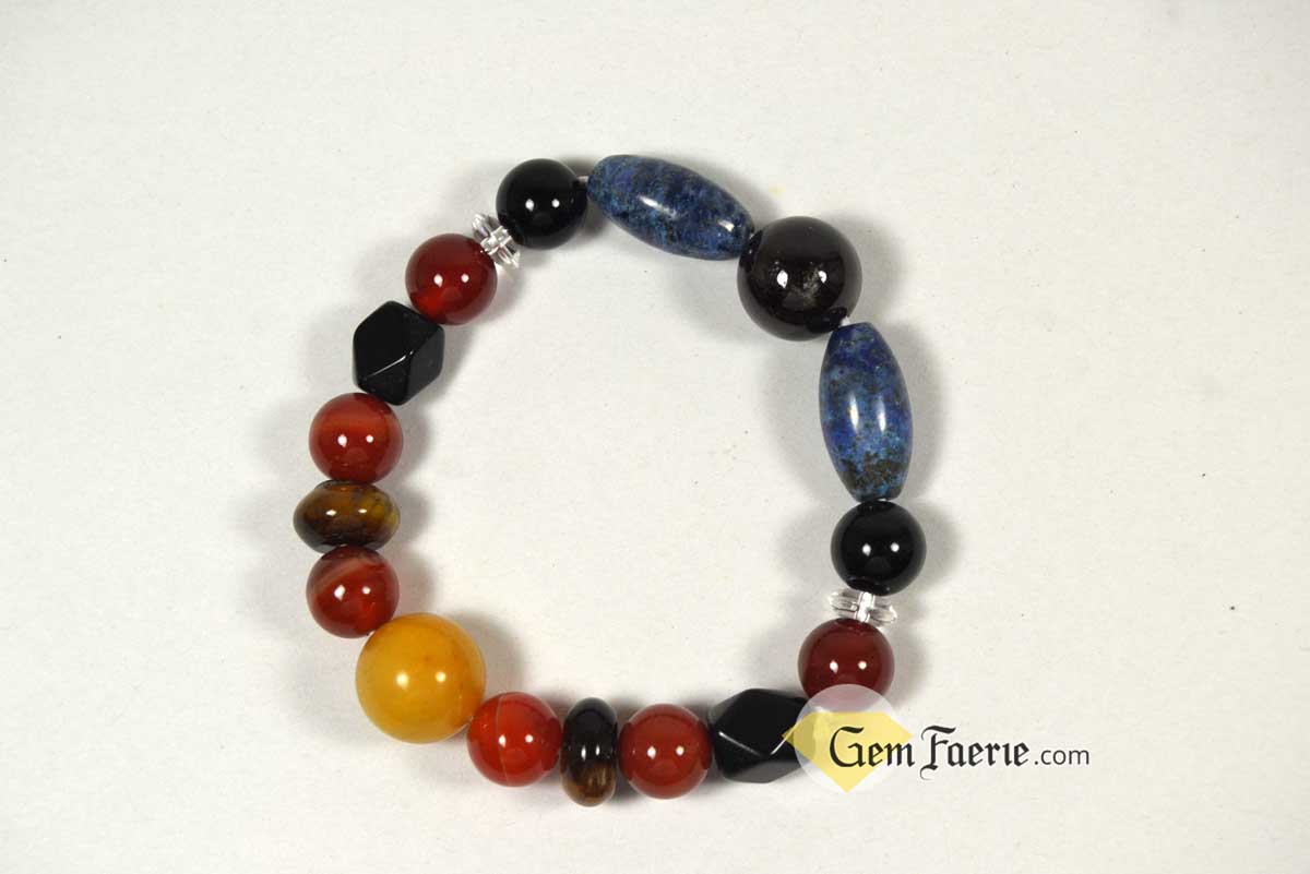 POWER BRACELET - Carnelian, Garnet, Lapis Lazuli, Black Onyx, Sardonyx, Tiger Eye, Obsidian, Clear Quartz, Yellow Jade & Red Agate