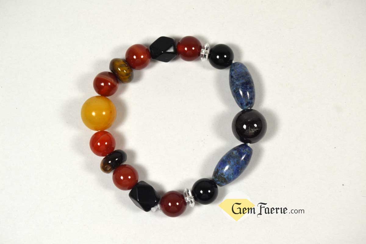 POWER BRACELET - Carnelian, Garnet, Lapis Lazuli, Black Onyx, Sardonyx, Tiger Eye, Obsidian, Clear Quartz, Yellow Jade & Red Agate