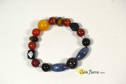 POWER BRACELET - Carnelian, Garnet, Lapis Lazuli, Black Onyx, Sardonyx, Tiger Eye, Obsidian, Clear Quartz, Yellow Jade & Red Agate