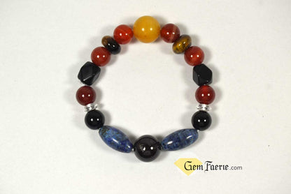 POWER BRACELET - Carnelian, Garnet, Lapis Lazuli, Black Onyx, Sardonyx, Tiger Eye, Obsidian, Clear Quartz, Yellow Jade & Red Agate