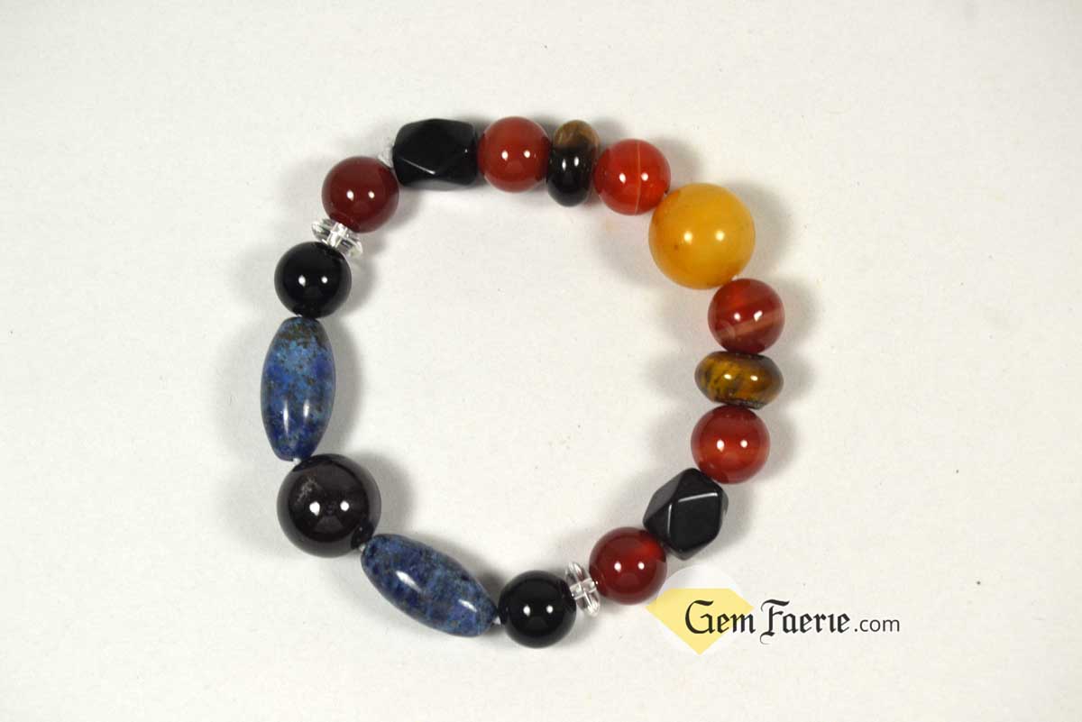 POWER BRACELET - Carnelian, Garnet, Lapis Lazuli, Black Onyx, Sardonyx, Tiger Eye, Obsidian, Clear Quartz, Yellow Jade & Red Agate