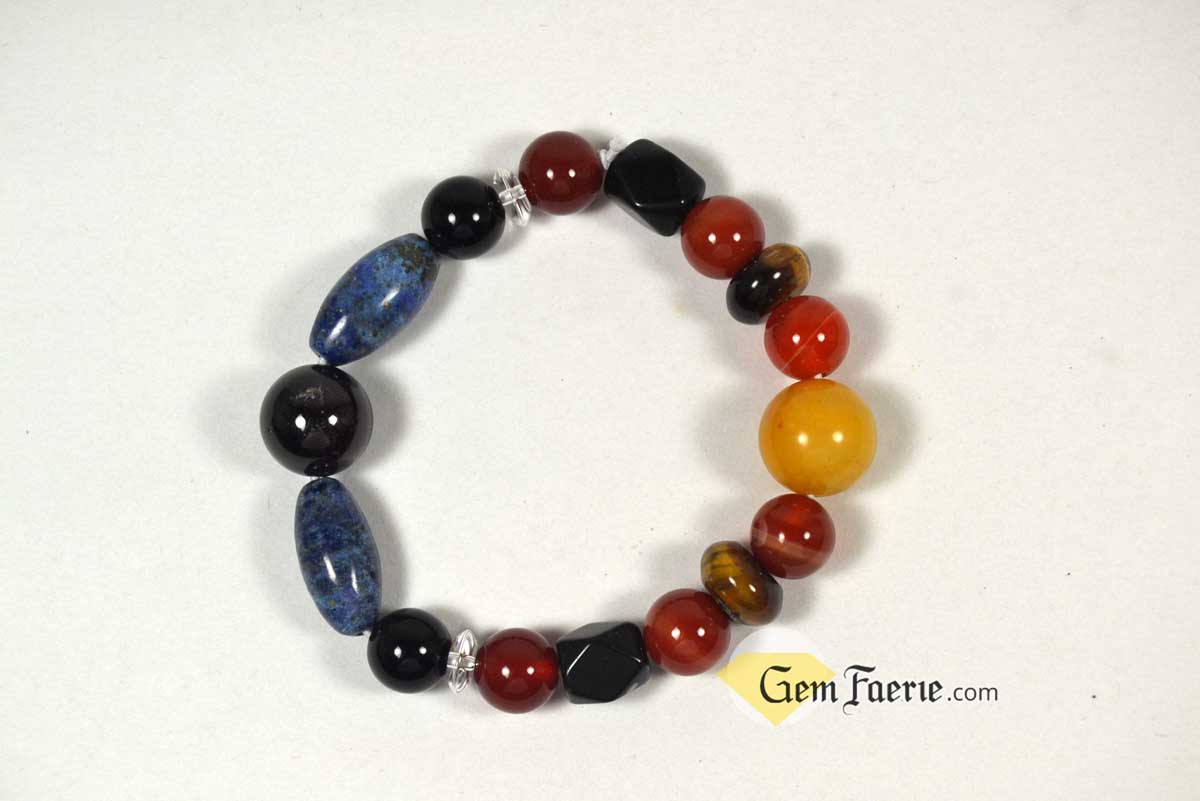 POWER BRACELET - Carnelian, Garnet, Lapis Lazuli, Black Onyx, Sardonyx, Tiger Eye, Obsidian, Clear Quartz, Yellow Jade & Red Agate