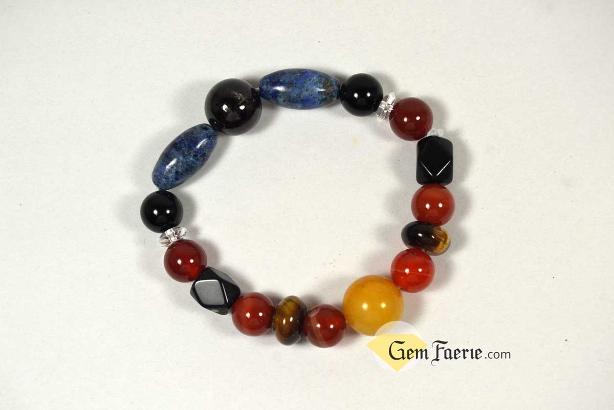 POWER BRACELET - Carnelian, Garnet, Lapis Lazuli, Black Onyx, Sardonyx, Tiger Eye, Obsidian, Clear Quartz, Yellow Jade & Red Agate