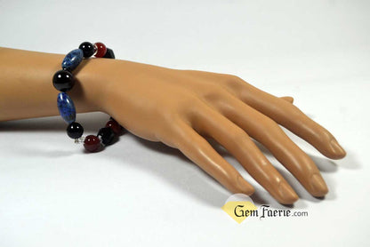 POWER BRACELET - Carnelian, Garnet, Lapis Lazuli, Black Onyx, Sardonyx, Tiger Eye, Obsidian, Clear Quartz, Yellow Jade & Red Agate