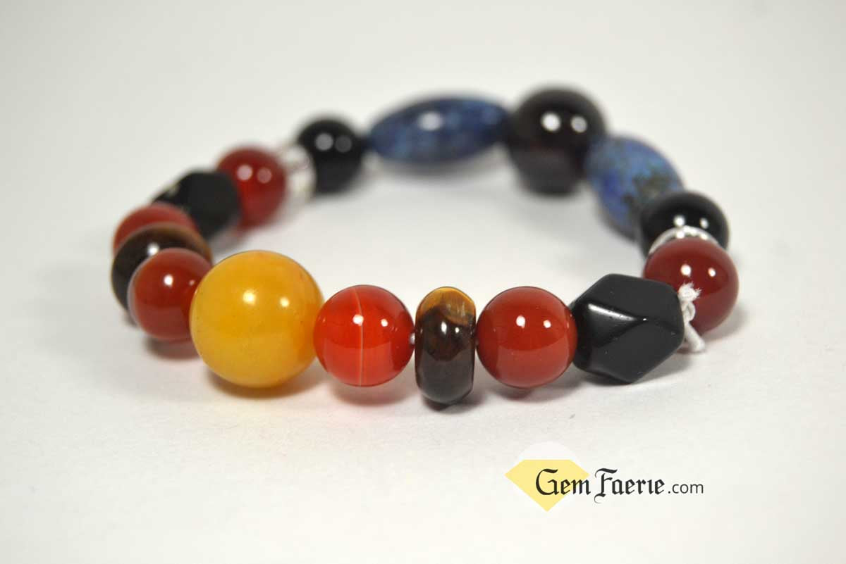 POWER BRACELET - Carnelian, Garnet, Lapis Lazuli, Black Onyx, Sardonyx, Tiger Eye, Obsidian, Clear Quartz, Yellow Jade & Red Agate