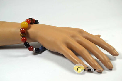 POWER BRACELET - Carnelian, Garnet, Lapis Lazuli, Black Onyx, Sardonyx, Tiger Eye, Obsidian, Clear Quartz, Yellow Jade & Red Agate