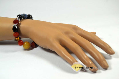 POWER BRACELET - Carnelian, Garnet, Lapis Lazuli, Black Onyx, Sardonyx, Tiger Eye, Obsidian, Clear Quartz, Yellow Jade & Red Agate