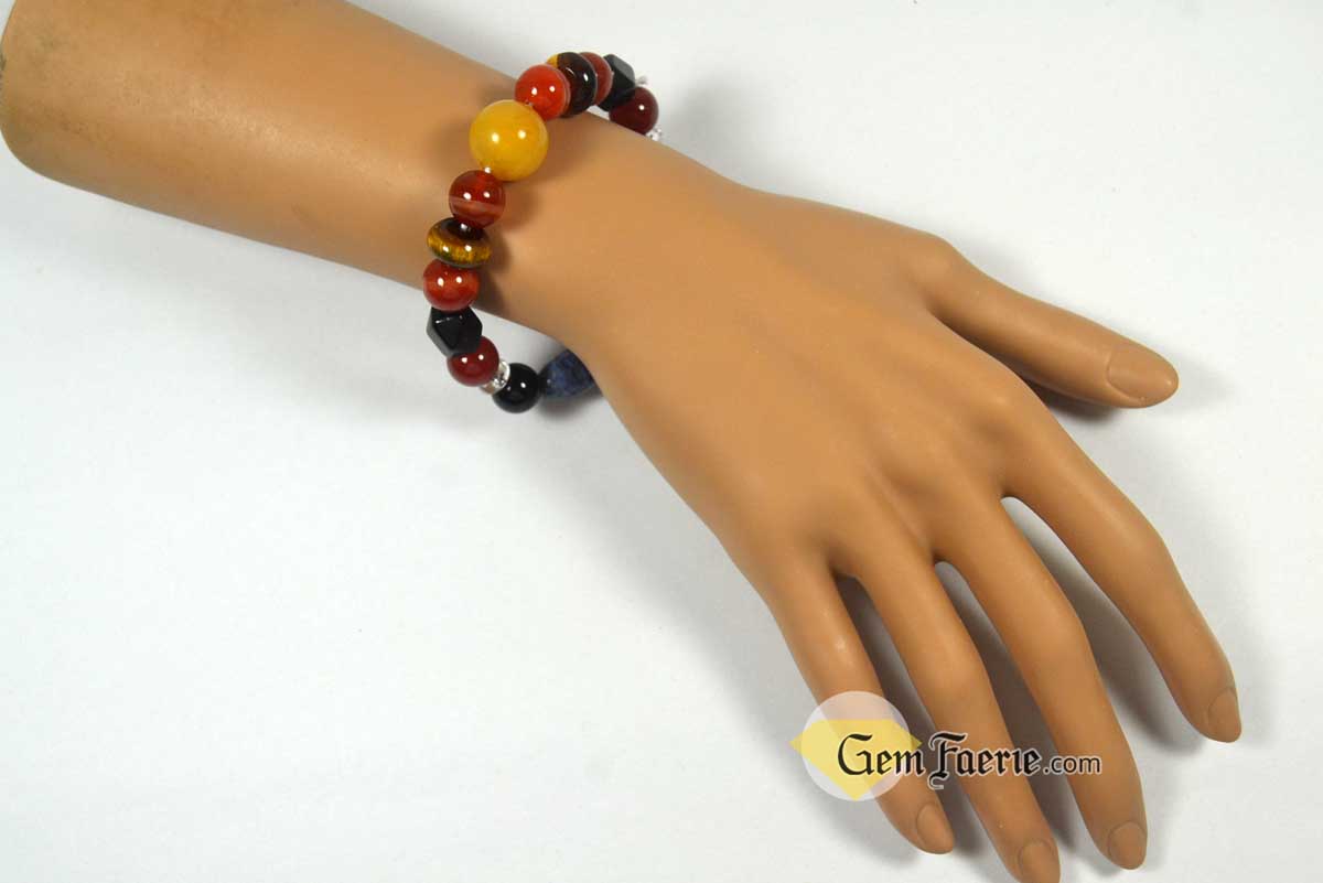 POWER BRACELET - Carnelian, Garnet, Lapis Lazuli, Black Onyx, Sardonyx, Tiger Eye, Obsidian, Clear Quartz, Yellow Jade & Red Agate