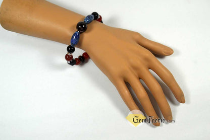 POWER BRACELET - Carnelian, Garnet, Lapis Lazuli, Black Onyx, Sardonyx, Tiger Eye, Obsidian, Clear Quartz, Yellow Jade & Red Agate