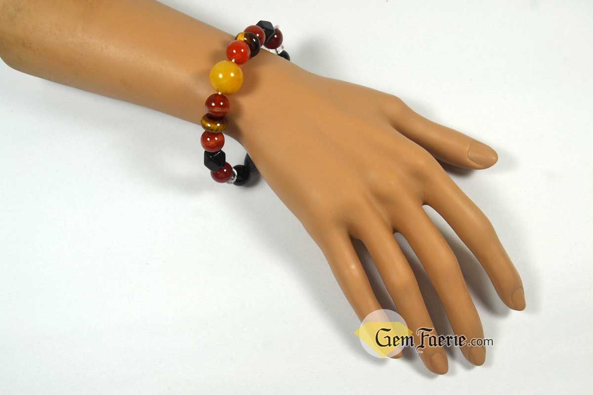 POWER BRACELET - Carnelian, Garnet, Lapis Lazuli, Black Onyx, Sardonyx, Tiger Eye, Obsidian, Clear Quartz, Yellow Jade & Red Agate