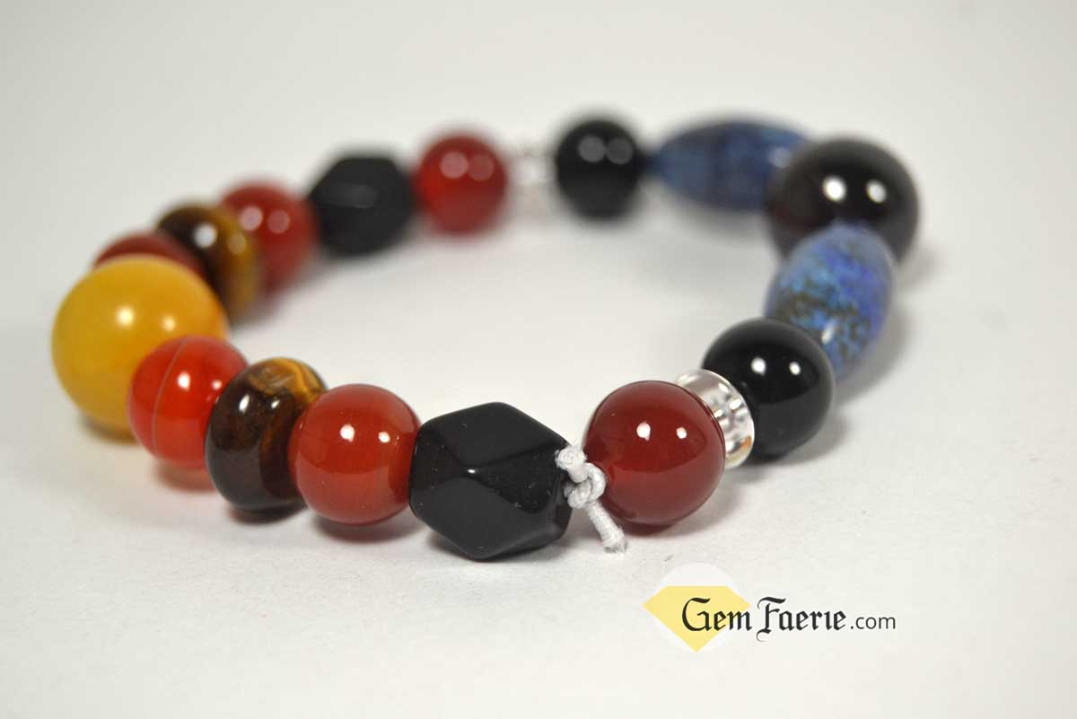 POWER BRACELET - Carnelian, Garnet, Lapis Lazuli, Black Onyx, Sardonyx, Tiger Eye, Obsidian, Clear Quartz, Yellow Jade & Red Agate