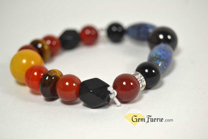 POWER BRACELET - Carnelian, Garnet, Lapis Lazuli, Black Onyx, Sardonyx, Tiger Eye, Obsidian, Clear Quartz, Yellow Jade & Red Agate