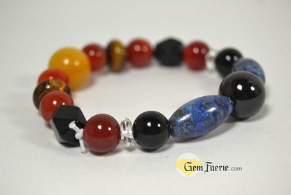 POWER BRACELET - Carnelian, Garnet, Lapis Lazuli, Black Onyx, Sardonyx, Tiger Eye, Obsidian, Clear Quartz, Yellow Jade & Red Agate