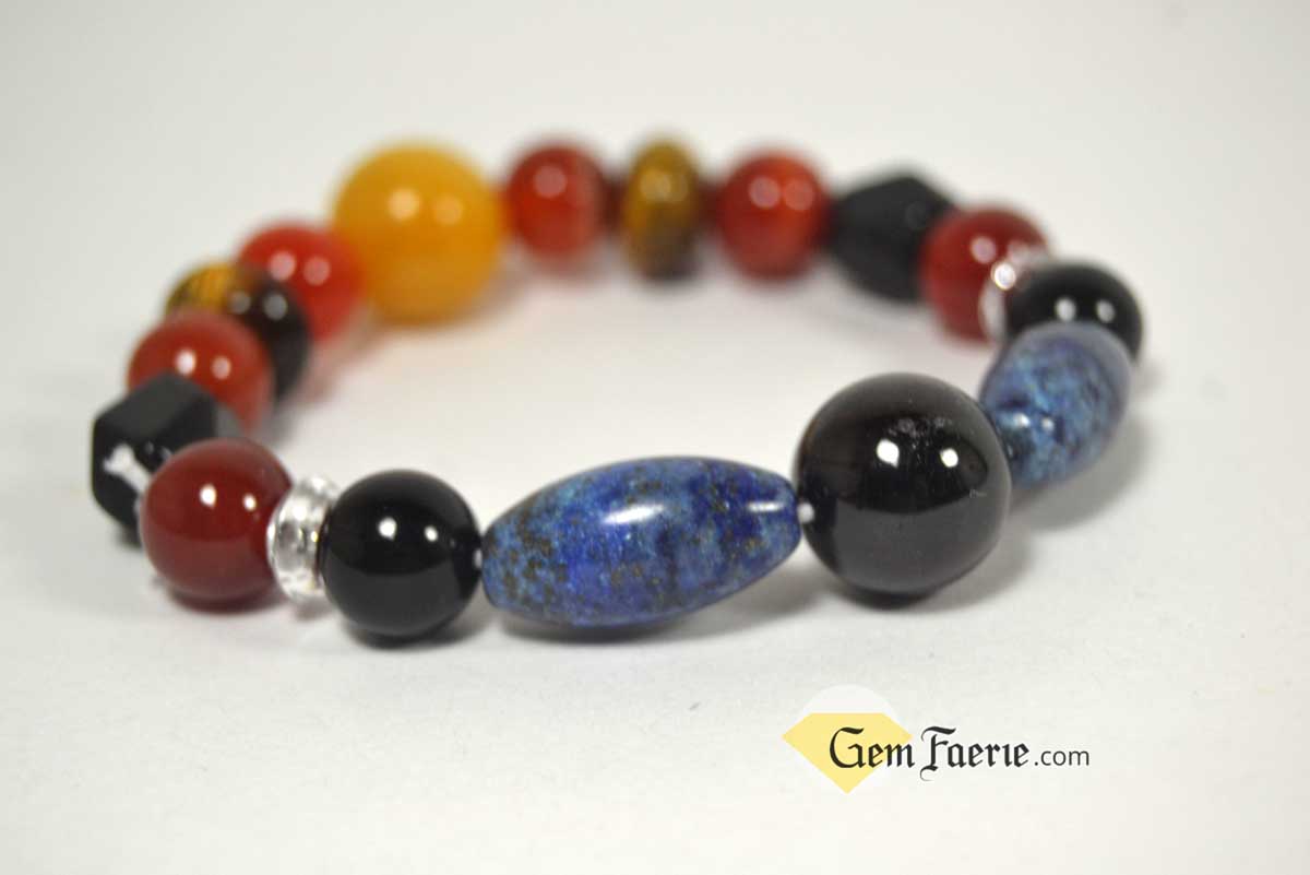 POWER BRACELET - Carnelian, Garnet, Lapis Lazuli, Black Onyx, Sardonyx, Tiger Eye, Obsidian, Clear Quartz, Yellow Jade & Red Agate