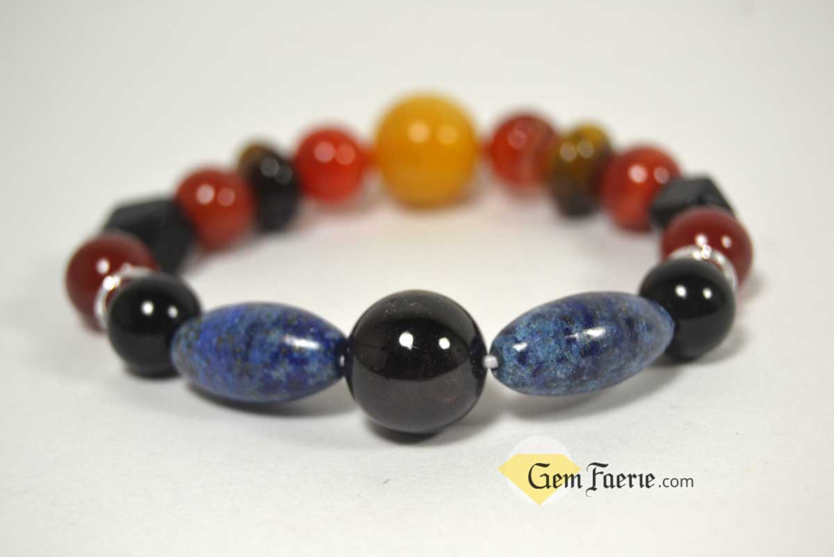 POWER BRACELET - Carnelian, Garnet, Lapis Lazuli, Black Onyx, Sardonyx, Tiger Eye, Obsidian, Clear Quartz, Yellow Jade & Red Agate