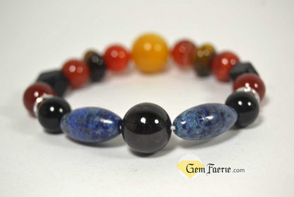 POWER BRACELET - Carnelian, Garnet, Lapis Lazuli, Black Onyx, Sardonyx, Tiger Eye, Obsidian, Clear Quartz, Yellow Jade & Red Agate