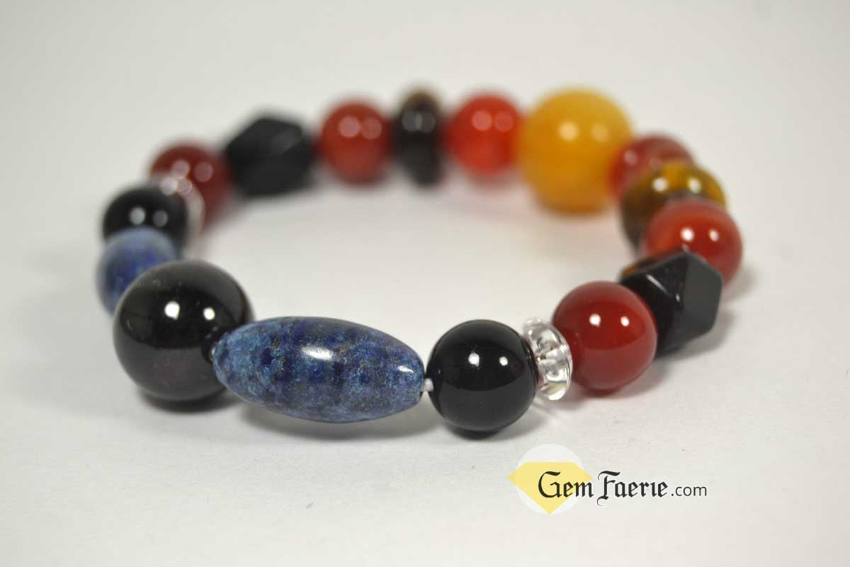 POWER BRACELET - Carnelian, Garnet, Lapis Lazuli, Black Onyx, Sardonyx, Tiger Eye, Obsidian, Clear Quartz, Yellow Jade & Red Agate