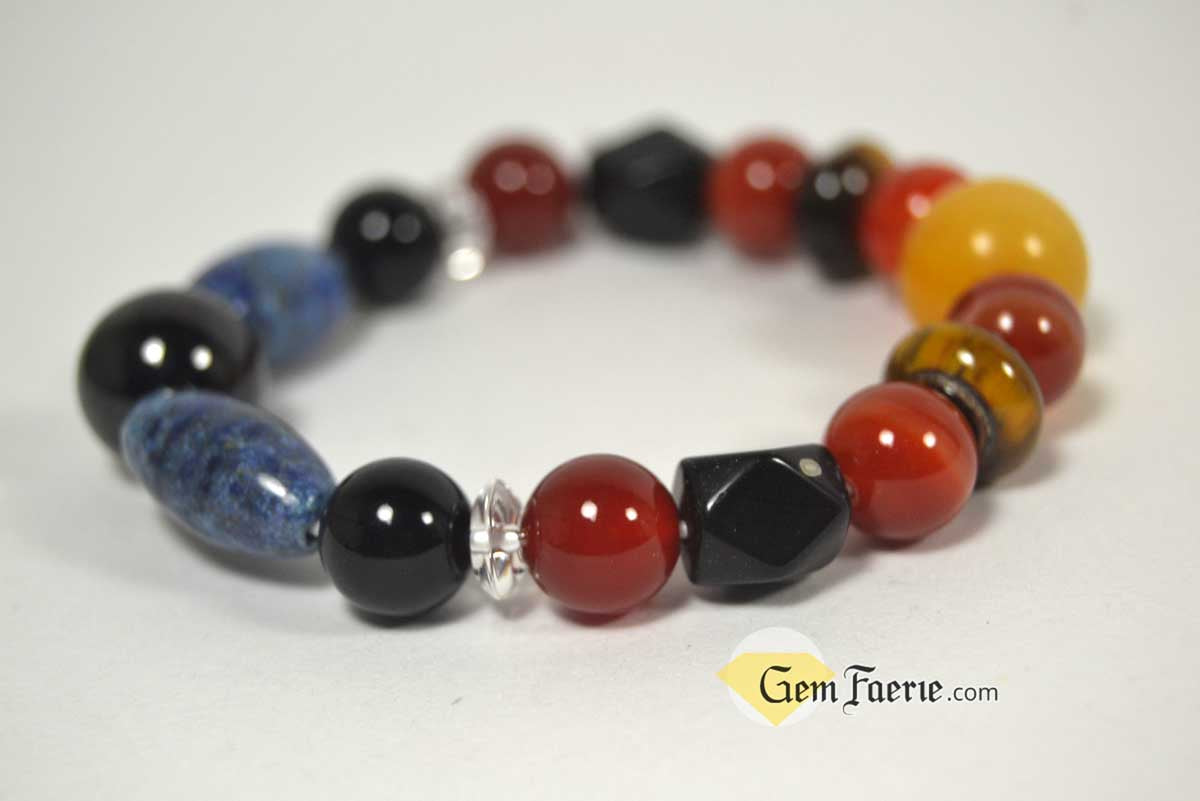 POWER BRACELET - Carnelian, Garnet, Lapis Lazuli, Black Onyx, Sardonyx, Tiger Eye, Obsidian, Clear Quartz, Yellow Jade & Red Agate