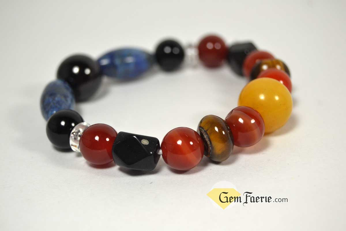 POWER BRACELET - Carnelian, Garnet, Lapis Lazuli, Black Onyx, Sardonyx, Tiger Eye, Obsidian, Clear Quartz, Yellow Jade & Red Agate