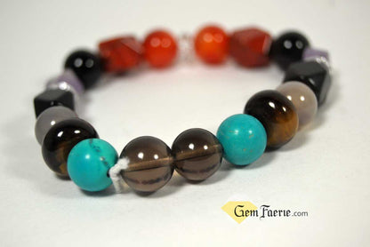 PROTECTION BRACELET - Obsidian, Black Onyx, Tiger Eye, Turquoise, Amethyst, Smoky Quartz, Agate, Red Jasper, Sardonyx & Clear Quartz