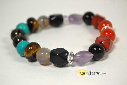 PROTECTION BRACELET - Obsidian, Black Onyx, Tiger Eye, Turquoise, Amethyst, Smoky Quartz, Agate, Red Jasper, Sardonyx & Clear Quartz