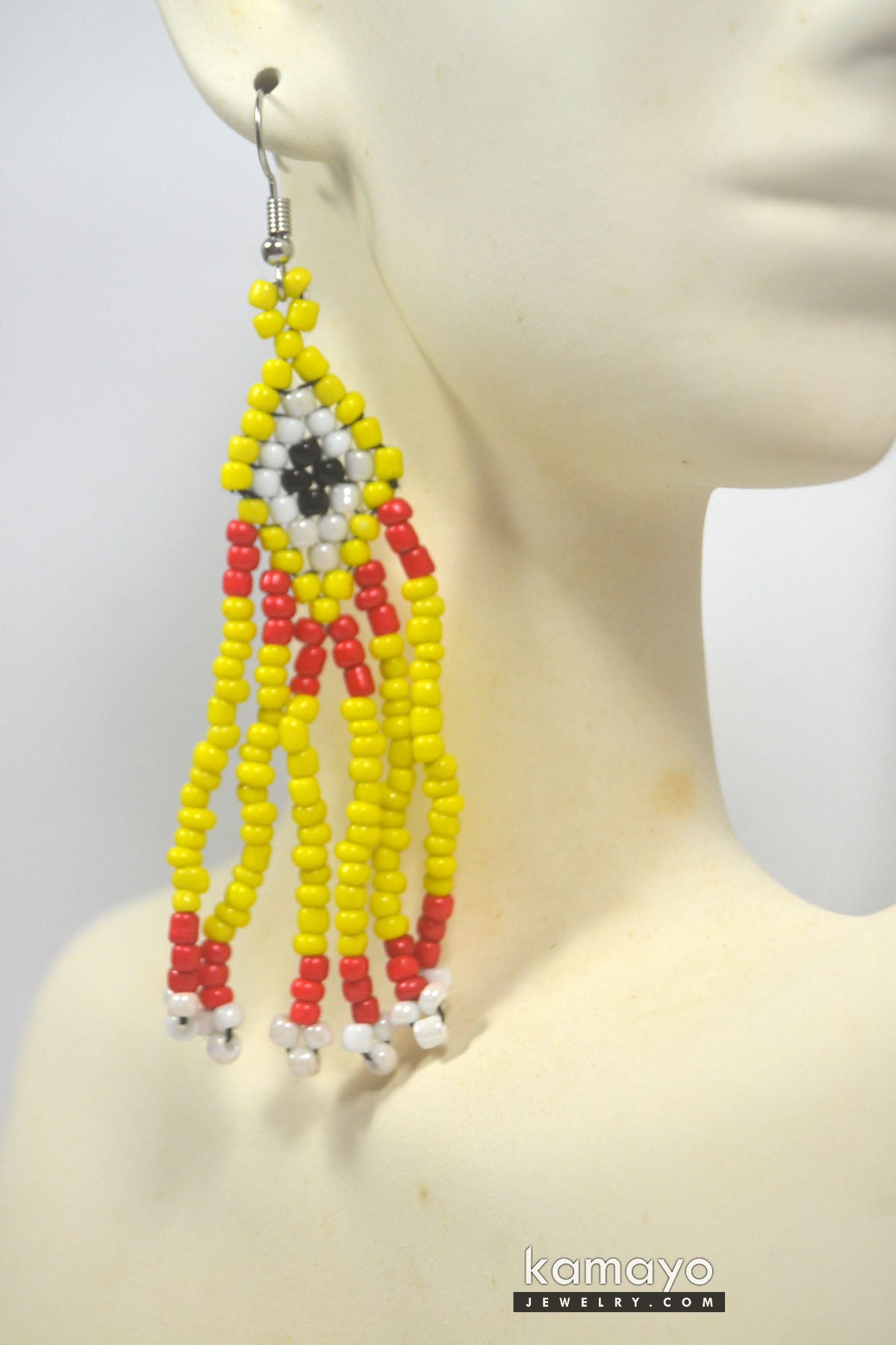 Red, Black, White & Yellow Fringe Earrings