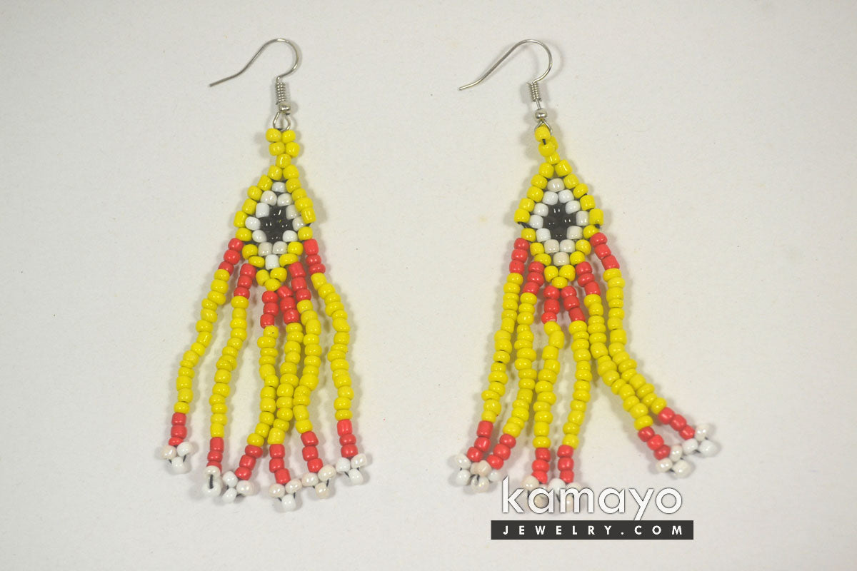 Red, Black, White & Yellow Fringe Earrings